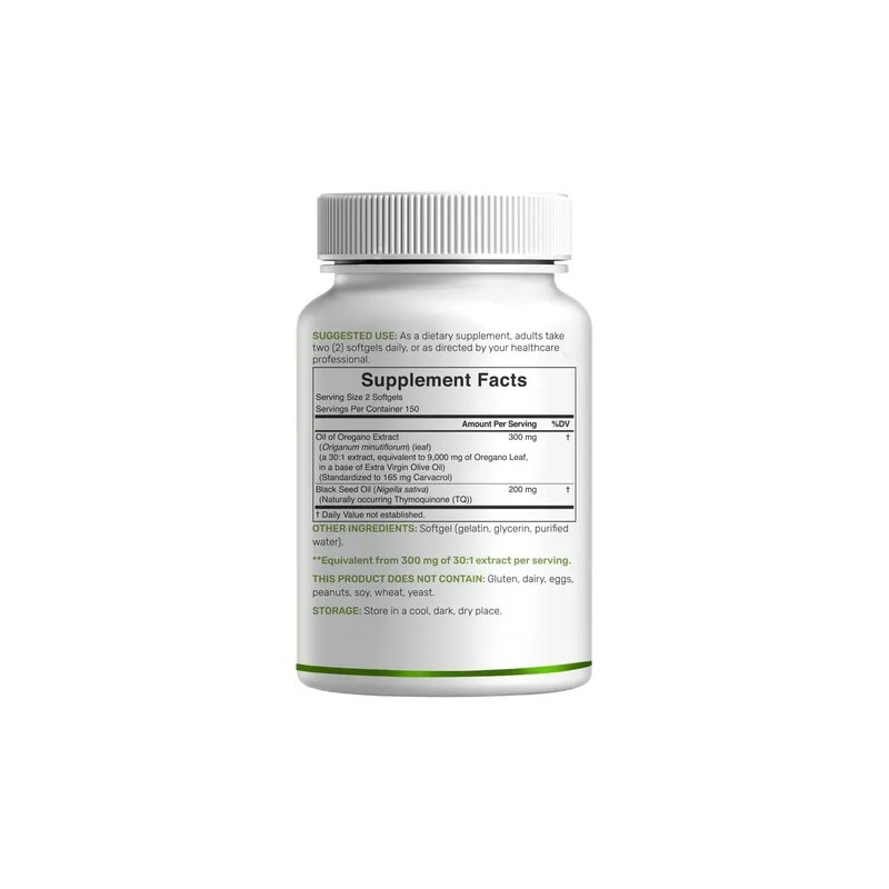 Aceite De Oregano Con Aceite De Semilla Negra 300 Capsulas