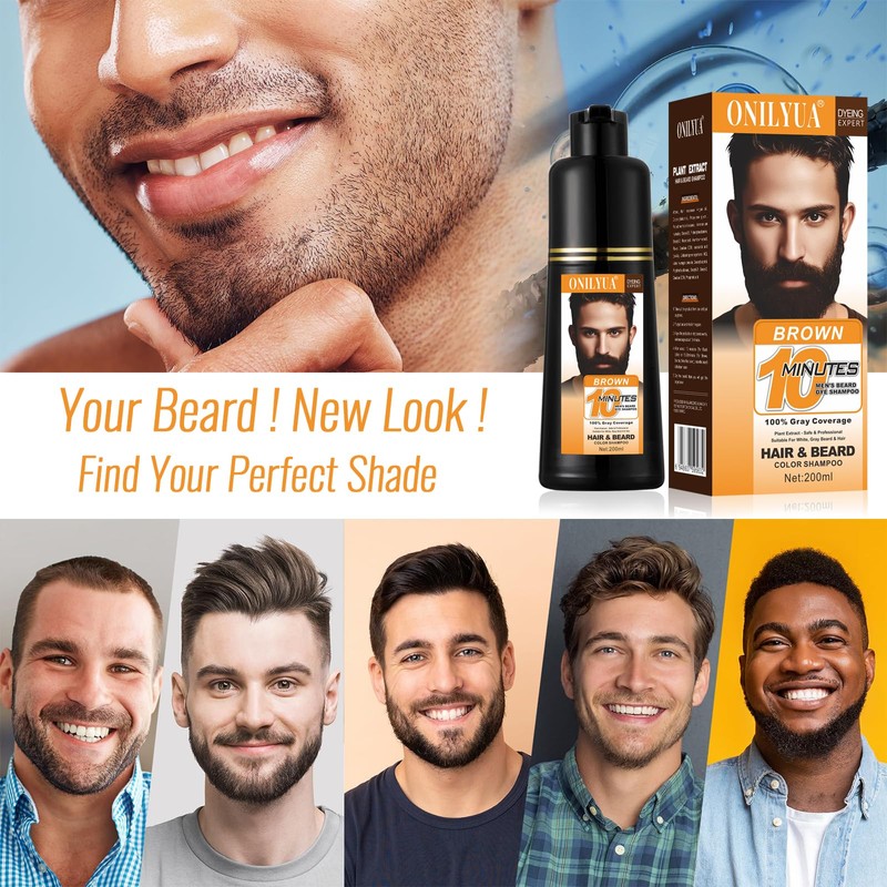 Men's Beard Dye 3 in 1, Brown Beard Hair Dye