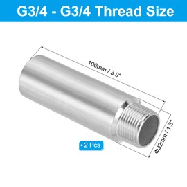 PATIKIL 304 Stainless Steel Pipe Fitting 3/4" NPT Male to 3/4" NPT Female Thread, 2 Pcs 4inch/100mm Length Nipple Cast Pipe Coupling Fitting Connector