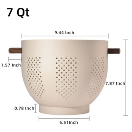Metal Colander with Wood Handle, 5.5 Quart Powder Coated Steel Large Kitchen Strainer Stable Base (7QT, M-Sandyellow)