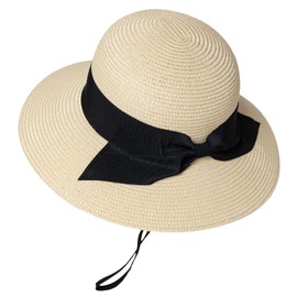 Comhats Waterproof Straw Sun Hat for Women Wide Brim Beach Hat UV Protection Summer Hats Outdoor Packable Sunhats Travel Holiday Beige Medium