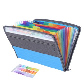 Fun File Organiser,13 Pockets Folder Document Organiser Box Files and Folders for Paperwork A4,Rainbow Expanding Concertina Filing Folder,Plastic Paper Receipt Storage Organisers Boxes with Tabs,Blue