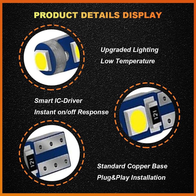 HEVLE 12PCS T5 LED Bulb, led dash light bulbs, 3030