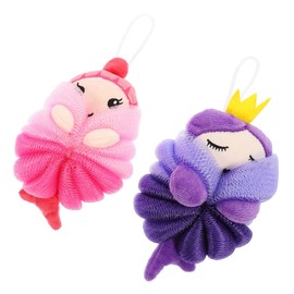 PACKOVE 2Pcs Cartoon Bath Balls Soft Exfoliating Shower Loofahs for Boys and Skin Friendly Bath Sponge with Mermaid and Crown Design Lightweight Portable Bathroom Scrubbers