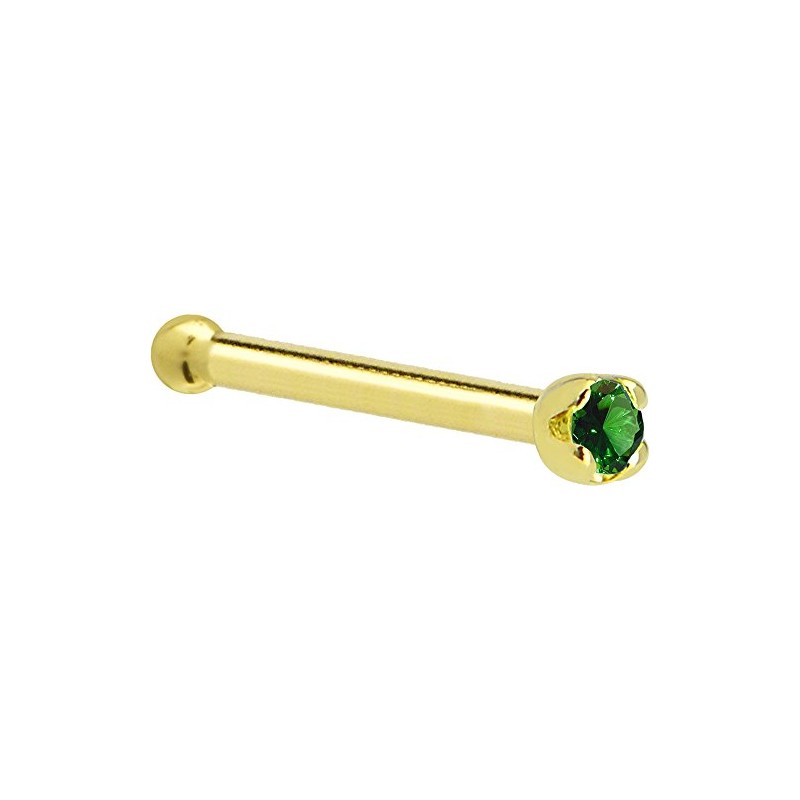 Solid 14k Yellow Gold 1.5mm Genuine Emerald Nose Stud Bone