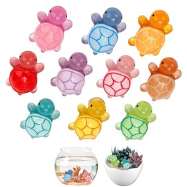 LUMOOM Pack of 10 Luminous Mini Turtles Resin Figures, 4.6 cm Night Light Turtles, Glowing Sea Animals, DIY Decoration for Garden, Aquarium and Landscaping (Colour)