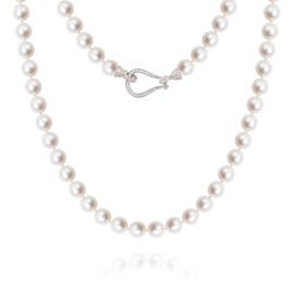 BURLAP LIFE Freshwater Cultured AAAA Quality Genuine Real Pearl Strand Necklace for Women Fine Jewelry Valentine's Day Gifts for Her 16inch 6.5-7.5mm Big Horseshoe Buckle