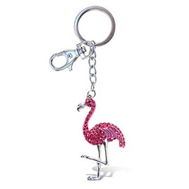 Aqua79 Pink Flamingo Keychain - Silver 3D Sparkling Charm Rhinestones Fashionable Stylish Metal Alloy Durable Keyring Bling Crystal Jewelry Accessory with Clasp for Keychain, Purse, Backpack, Handbag