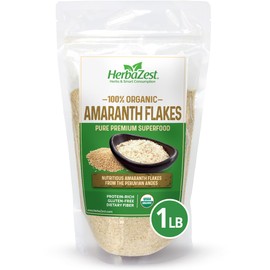 HerbaZest Amaranth Flakes Organic – 1 LB – USDA Certified, Vegan & Gluten Free Superfood – Nutrient-Dense Addition to Smoothies, Granola & Muesli, Yogurt & Porridge, and Snacks & Desserts, and More