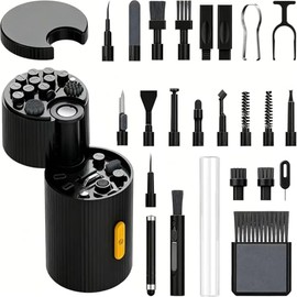Limpiador de teclado,33 en 1 Kit de Limpieza Portátil,Cepillo de Limpieza de Teclado Multifuncional para la Limpieza de cámaras Digitales,computadoras,Kit de Limpieza Multiusos (Negro33 en 1)