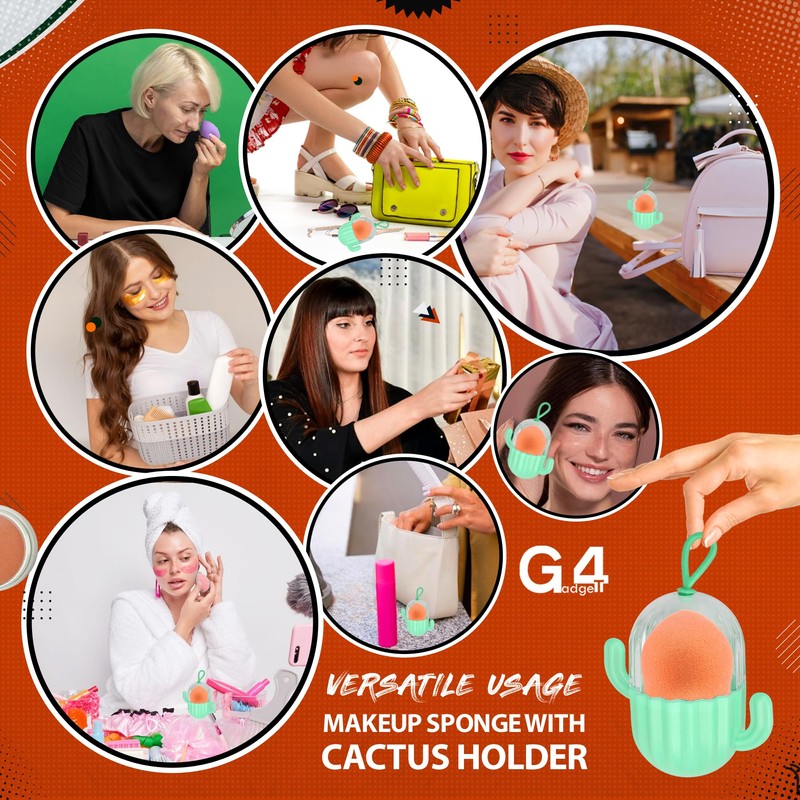 G4GADGET 1 PCS Makeup Sponge with Cactus Storage Box, Compact