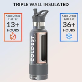 Coldest Water Bottle with Standard Mouth Straw Lid Metal Thermos Vacuum Insulated Stainless Steel l Reusable Leak Proof Cupholder Flask (21 oz, Stardust)
