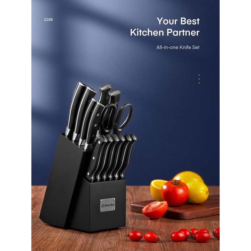 Knife Set, D.Perlla 14 Pieces Kitchen Knife Set with Built-in
