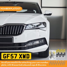 Xtremeauto Car Number Plate Fixing Kit, Screws & Caps - 𝟑𝟔𝐏𝐂 Number Plate Screw Caps Car Registration Plate Fixings, 18 Screws, 18 Caps, 36pc Yellow, Black & White Number Plate Screws, Reg Holder