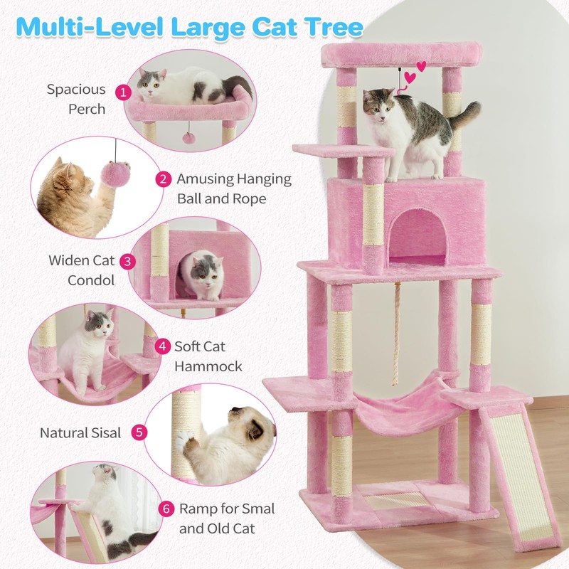 ABCPET Cat Tree Tower 63in Multi-Level Cat Tower for Indoor