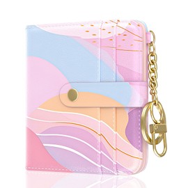 Aiawoxc Womens Wallet, RFID Small Wallets for Women, Slim Compact Credit Card Holder, Cute Leather Bifold Ladies Purse with Zipper Coin Pocket and ID Window, Art Style Pattern