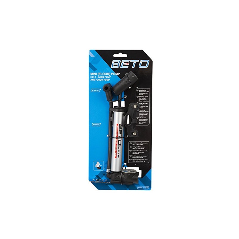 Beto Mini Floor Pump, Silver (Aluminium), 8.5 bars, Manual, Bicycle