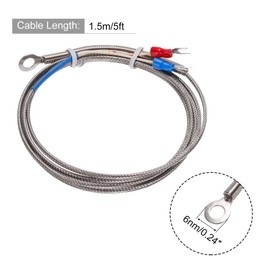 sourcing map K Type Thermocouple Temperature Sensor PT100 6mm Ring High Temperature Probe 5ft Wire 0 to 600°C(32 to 1112°F) Stainless Steel