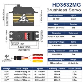 HobbyPark Waterproof 35KG High Torque Servo Motor Metal Gear Digital Standard Servo for 1/8 1/10 1/12 RC Crawler RC Truck RC Car Basher Bashing Robot DIY Control Angle 180° (Brushless Motor)