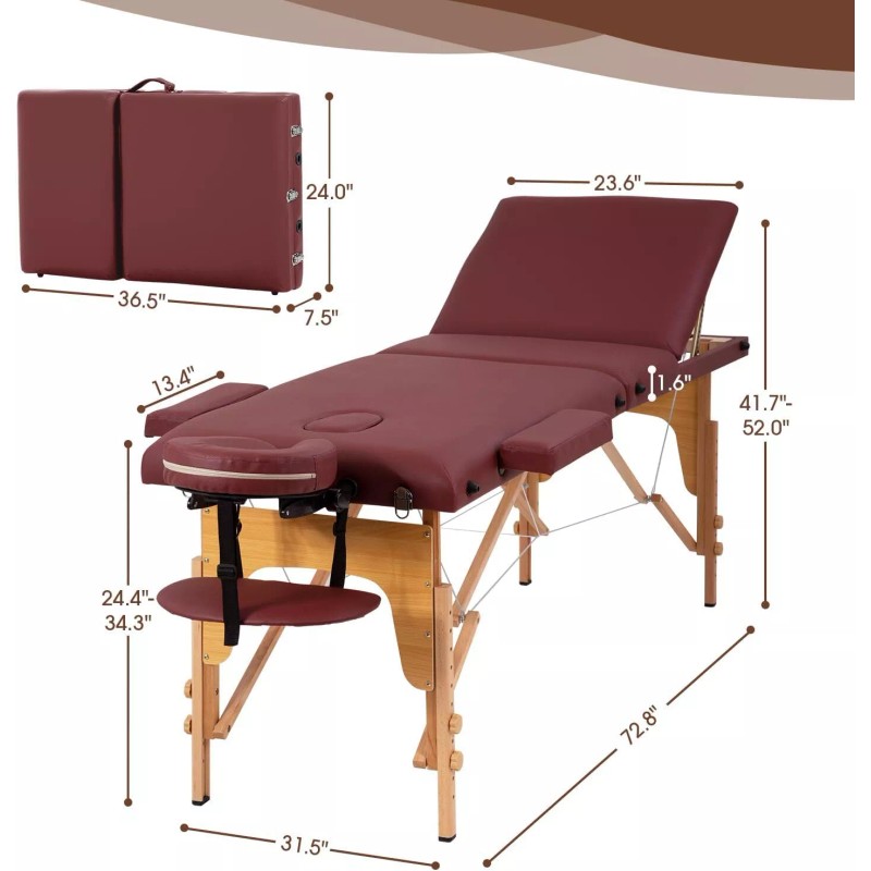 BestMassage Massage Table Massage Bed 3 Fold Portable Massage Table