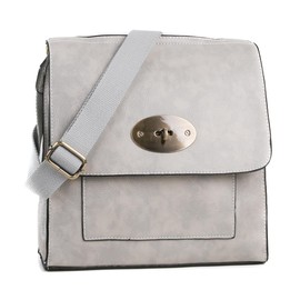 AOSSTA Women's Cross-Body Bags Leather Large/Medium Twist Lock Cross Body Messenger Bag Turnlock Shoulder Bag (21601 Light Grey)