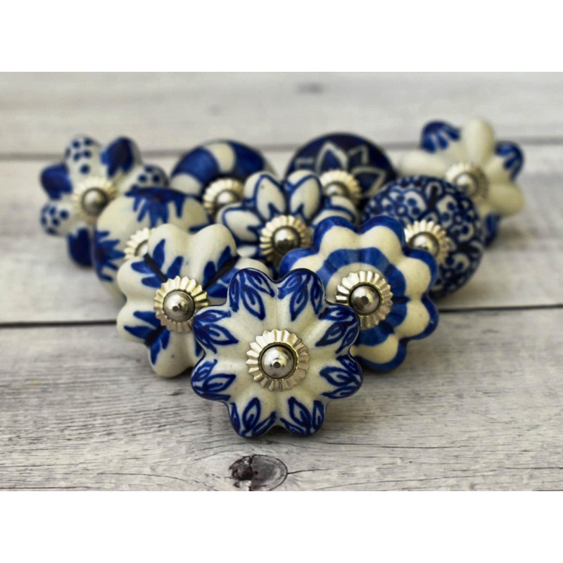 ARTISNO Blue & White Ceramic Knobs Kitchen Cabinet Drawer Knobs
