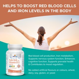 MapleLife Nutrition - Folic Acid and Vitamin B12 – Energy Boost – Daily Health - Red Blood Cell Production – Improve Brain Function – Maintain Heart Health – Prevent Birth Defects - 600 mcg 90 Tablets Servings – 100% Quality Ingredients – No Added Preser