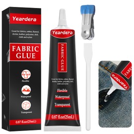 Yeardera Fabric Glue, Permanent, Clear, Washable Adhesive for Clothing, Patches, Leather, Cotton, Denim, Polyester, Flannel, and All Fabrics (Fabric Glue 25ml)