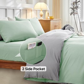Tokokimo 4-Piece King Size Duvet Cover Sets Sage Green King Size Bedding with Fitted Sheet (1x Duvet Cover, 2x Pillowcases, 1x Extra 40cm Deep Fitted Sheet) Ultra-Soft Microfibre