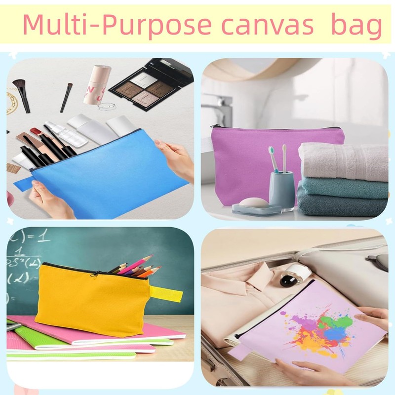 Jinavoty 12 Pack Canvas Makeup Bags Multipurpose Canvas Pencil Case