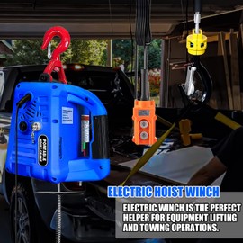 FITHOIST 110V Electric Hoist Winch | 1100lbs 1500W Portable Electric Power Winch with Wireless Remote Control | Vertically & Horizontally Lift 16ft | Overload Protection for Lifting Towing