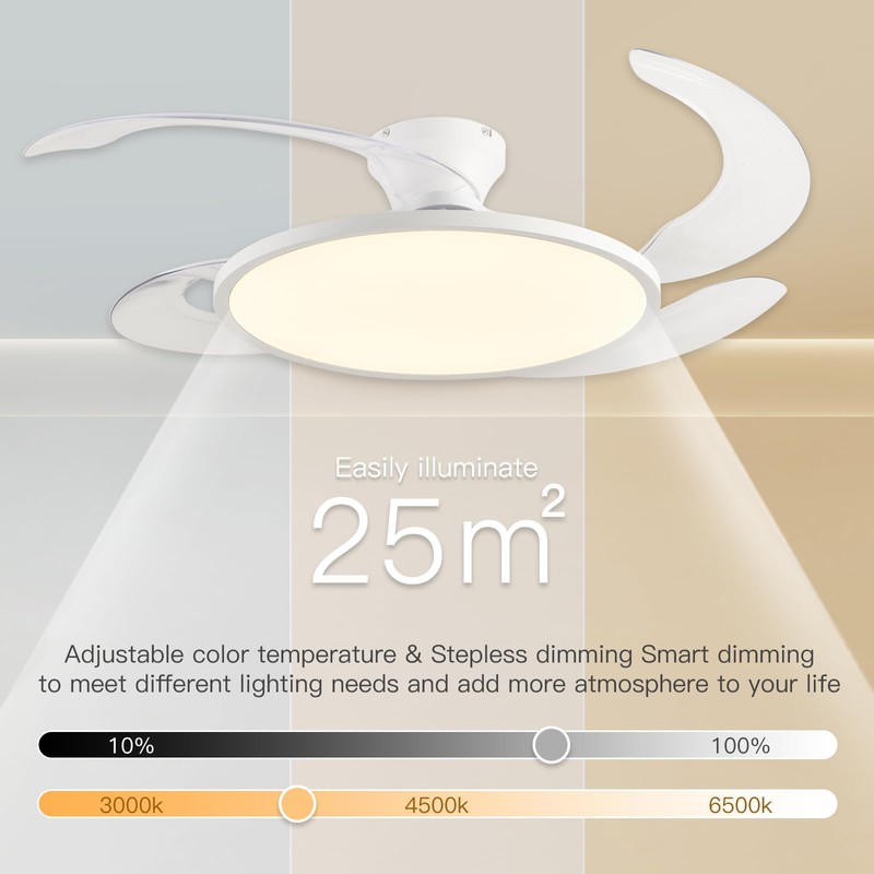 AHAWILL 48'' Retractable Ceiling Fan,Full Spectrum Low Profile Ceiling Fan