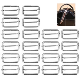 Zerodis Pack of 20 Metal Rectangle Adjusters, Durable Fadeless Exquisite Wide Application Metal Buckle Slide Buckle Roller Pin Buckles Slider Strap Adjuster for Belt Bags DIY Accessories, silver