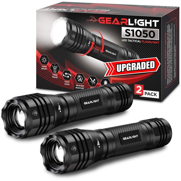 GearLight S1050 LED Flashlight Pack - 2 Bright, Zoomable Tactical Flashlights with High Lumens and 3 Modes for Everyday, Outdoor & Emergency Use - Gifts for Men & Women