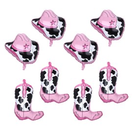 8 Pcs Cowboy Balloons, Boot and Hat Western Balloons Arch Kit, Pink Western Rodeo Country Themed Cowgirl Party Decorations, Cowboy Birthday Party Last Rodeo Bachelorette Decorations Wild West Decor
