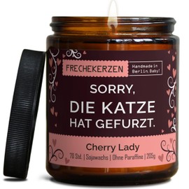 Lustige Duftkerze mit Spruch für Katzen Besitzer & Liebhaber | Handgemacht aus Sojawachs | In Geschenkbox | Nachhaltiges Valentinsgeschenk Gastgeschenk Katzenhalter Cat Lovers |Kirsche