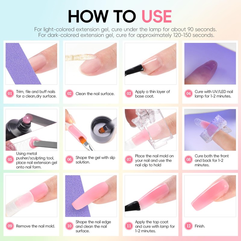 PEACECOLOR 50Pcs Poly Nail Gel Kit with U V Light