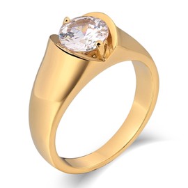 Daesar Cubic Zirconia Rings for Men Rings Stainless Steel Retro Friendship Rings Gold Ring Size P 1/2