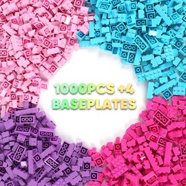 Reenwee Juego de ladrillos de construcción creativos para niños, 1000 piezas de colores surtidos, compatible con las principales marcas, placas base c
