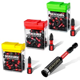 Geinxurn Impact Phillips Screwdriver Bits Set, 90 Pieces 25 mm Magnetic (PH1/PH2/PH3) S2 Steel Multi Driver Bits, 1 Piece 75 mm Bit Holder with Storage Colourful Box