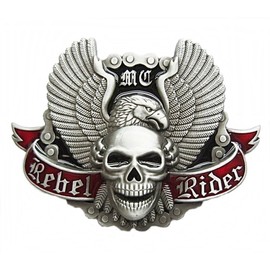 Belt Buckle Rebel Rider Eagle Skull Biker, silver