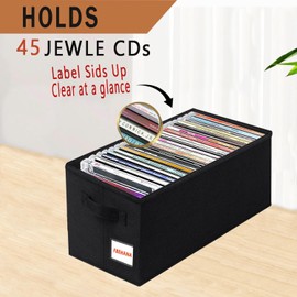 FBEHANA CD Storage Case -CD case holder with lid, stackable organizer case, media storage,8Pack15.75 x 6.3 x 6.1 inches - can hold 360CD jewelry cases Black