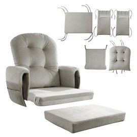 HOMBYS Glider Rocker Replacement Cushions 5 PCS with Storage Side Pocket, Velvet Fabric, Foam & Microfiber Filling, Non-Slip & Washable,Thickened & Supportive for Glider Rocking Chair-Khaki