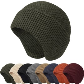 Enwokran Knit Beanie Hat Warm Winter Hats Unisex Stretchy Windproof Earflap Knit Skull Cap Slouchy with Ear Warmer for Running Fishing Skiing Cycling Outdoor Sports (ArmyGreen)
