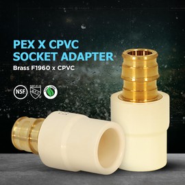 Midline Valve CSDQFG012-OM Expansion PEX x CPVC Adapter Pipe Fitting Lead Free Brass, 1/2"-Single