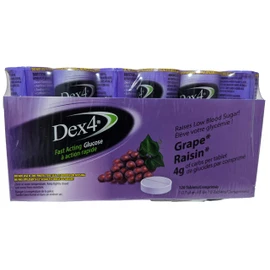 Dex4 Dex4 Glucose Tablets, Fast Acting Sugar Supplement, 12-pack of Dex4 Tubes, 10 Tablets in Each Tube, Each Tablet Contains 4g of Fast-Acting Carbs, Easy to Track Pre-Measured Servings (12 Pack, Grape)