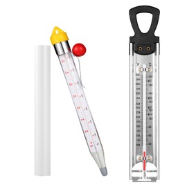 2Pcs Candy Thermometer with Pot Clip, Stainless Steel Deep Fry Oil Thermometer with Hanging Hook Instant Read Glass Cooking Oil Candy Fry Jam Sugar Syrup Jelly Food Thermometer for Food