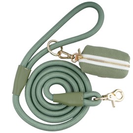 5 FT Nylon Rope Dog Leash with Poop Bag Holder, Heavy Duty Snap Dog Leash, Comfortable Handle Rope Leash for Small Puppy Medium Large Dogs(5FT * 10MM, Sage Green)