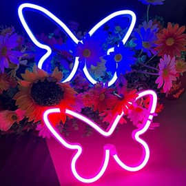 2 Stück LED-Neonlichtschild, Schmetterlings-Neonschilder, Nachtlichter für Zuhause, für Kinderzimmer, dekorative Lampen, Wandkunst, romantisches Weihnachts- und Geburtstagsgeschenk