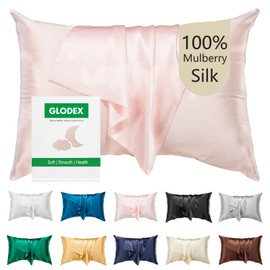 Glodex 100% Pure Mulberry Silk Pillowcase for Hair and Skin Face - Both Sides 25 Momme Grade 6A with Hidden Zipper Ultra-Soft and Breathable 1Pc Gifts for Women Men (Light Pink, King 20"×36")